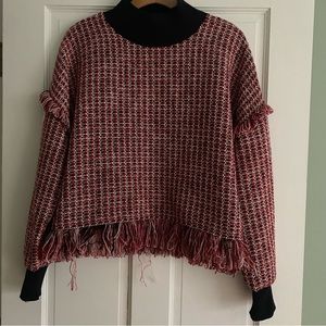 **3 for $20!!** Zara Woman Fringed Mock Neck Sweater Medium Red Black Pink White